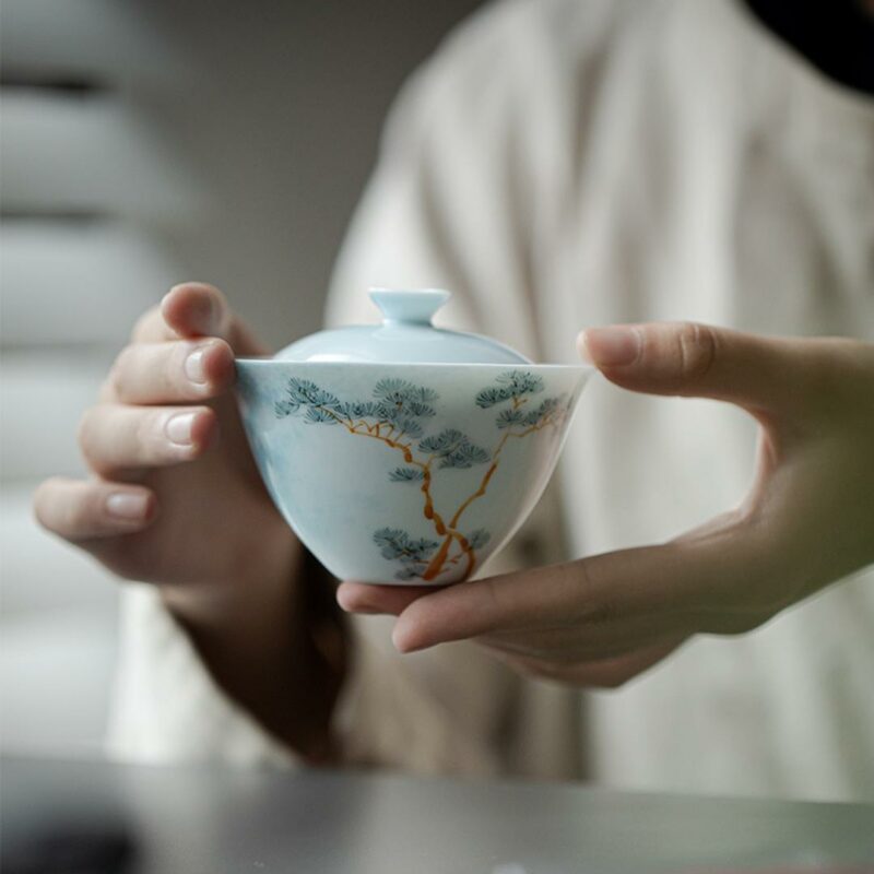 460-10 Hand painted Ceramic Pine 130ml Gaiwan