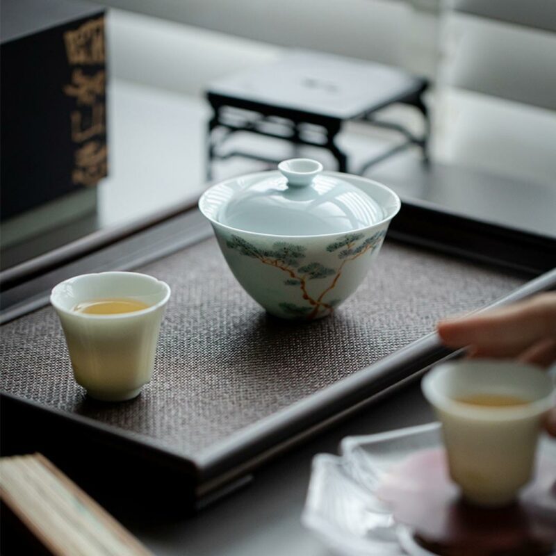 460-12 Hand painted Ceramic Pine 130ml Gaiwan