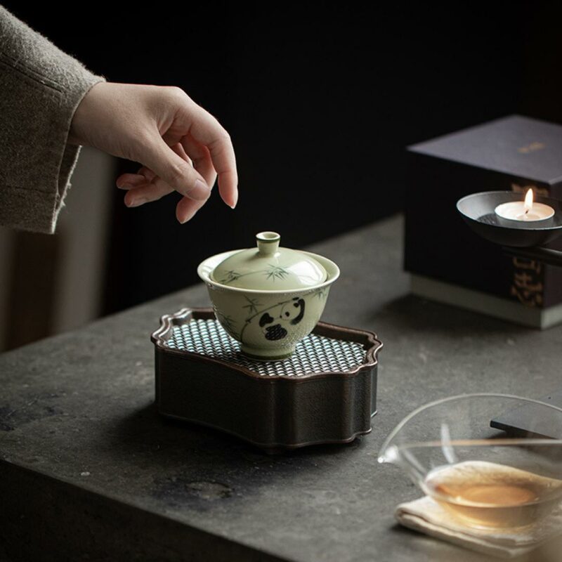 Hand painted Ceramic Panda Playing 130ml Gaiwan