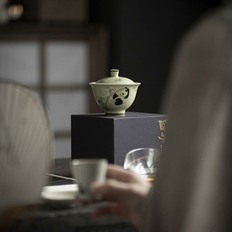 Hand painted Ceramic Panda Playing 130ml Gaiwan