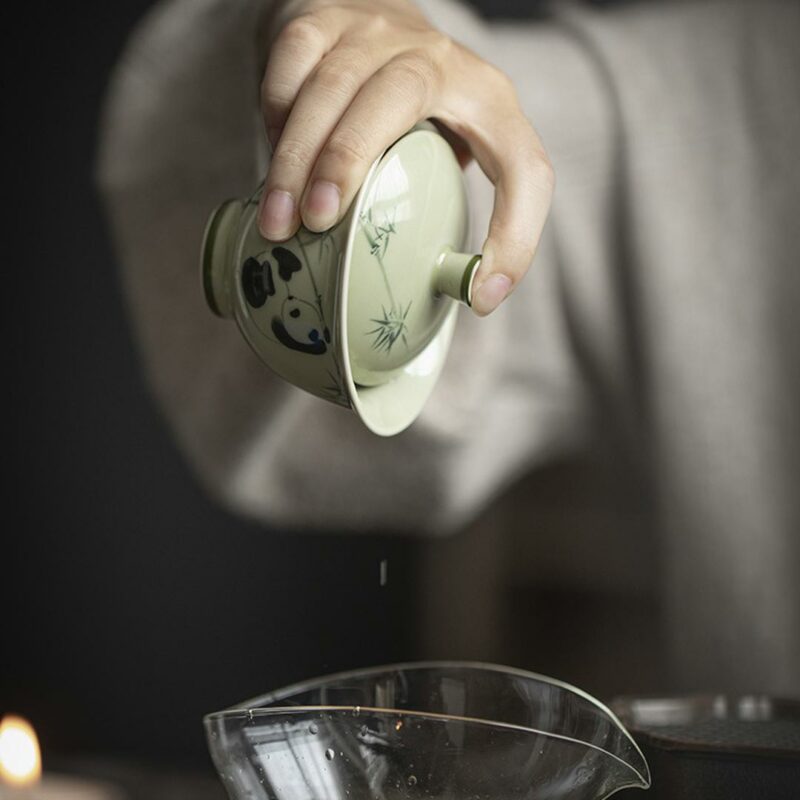 Hand painted Ceramic Panda Playing 130ml Gaiwan
