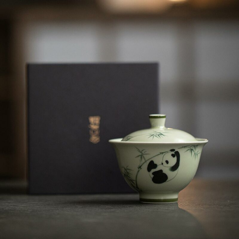 Hand painted Ceramic Panda Playing 130ml Gaiwan