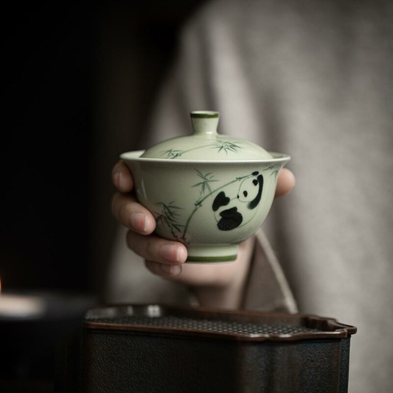 Hand painted Ceramic Panda Playing 130ml Gaiwan