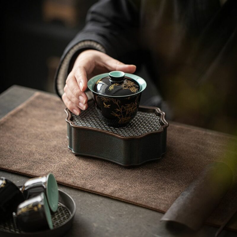 Gilt Painting Ceramic Black Bamboo 110ml Gaiwan