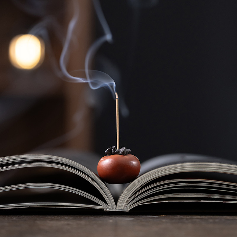 Handmade Zisha Yixing Clay Persimmon Incense Holder (7) Handmade Zisha Yixing Clay Persimmon Incense Holder