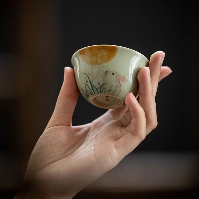 Hand painted Ceramic Moon Jade Rabbit 140ml Gaiwan