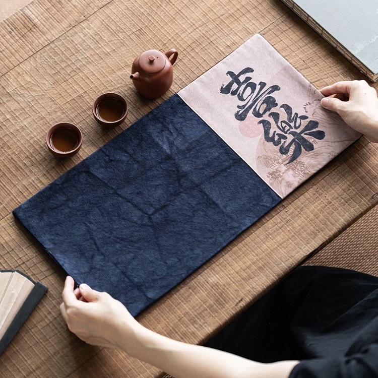 Tie-dye Chinese Style Fabric Calligraphy Tea Table Cloth (3) Tie-dye Chinese Style Fabric Calligraphy Tea Mat