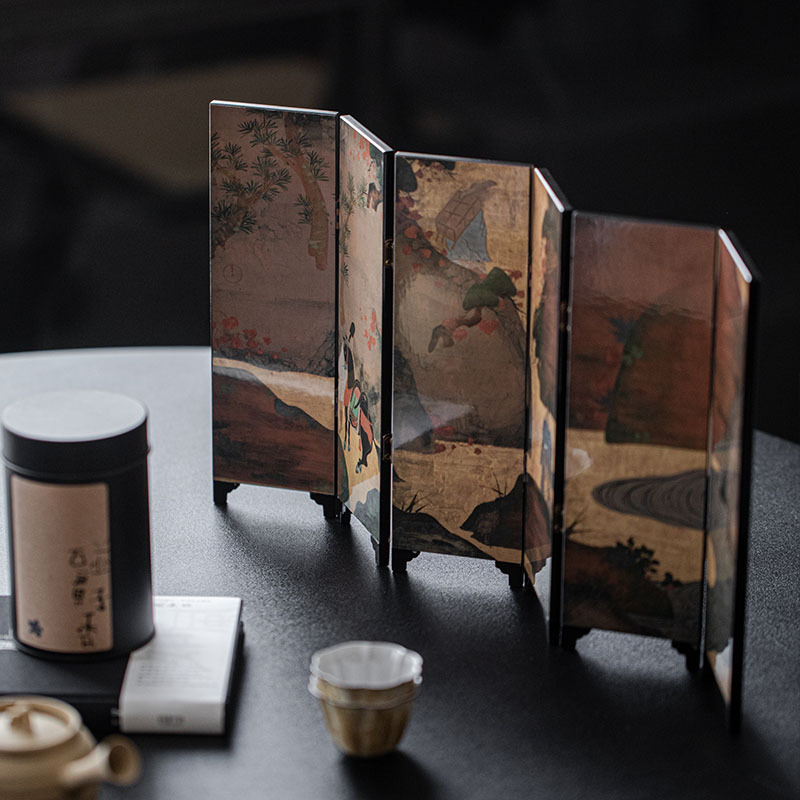 Vintage Wood Chinese Painting Ornament Decoration (3) Vintage Wood Chinese Painting Desk Divider Ornament