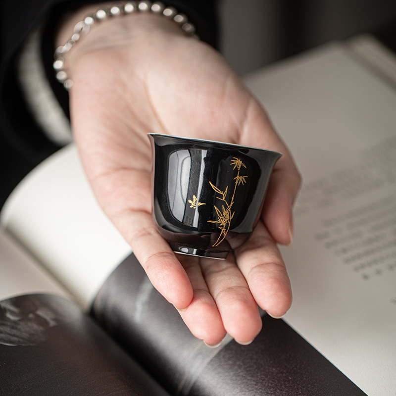 Gilt Painting Ceramic Black Bamboo 110ml Gaiwan