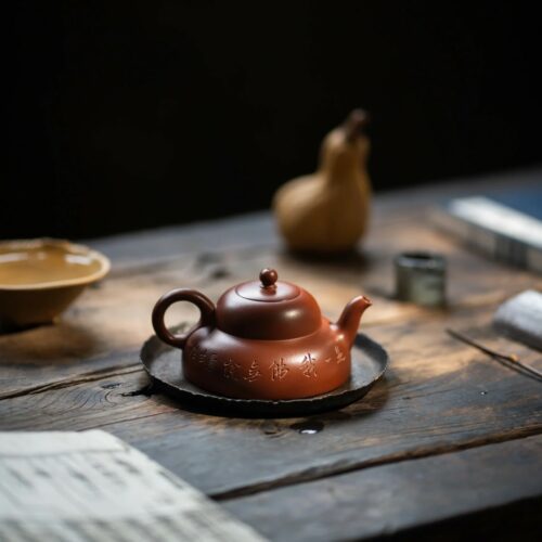 Calligraphy Carving Zhuni Man Sheng Li Yin Yixing Teapot (10) Calligraphy Carving Zhuni Man Sheng Li Yin Yixing Teapot