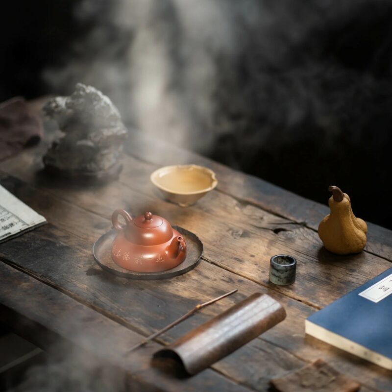 Calligraphy Carving Zhuni Man Sheng Li Yin Yixing Teapot