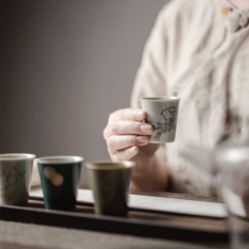 Elegant Decoration Ceramic 4 Tea Cup Set 40ml (1) Elegant Decoration Ceramic 4 Tea Cup Set 40ml