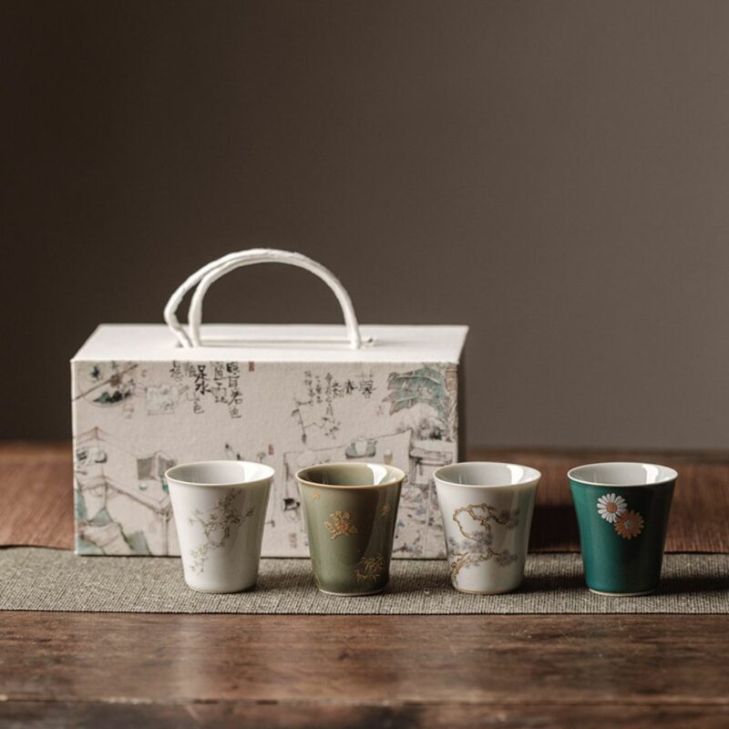Elegant Decoration Ceramic 4 Tea Cup Set 40ml