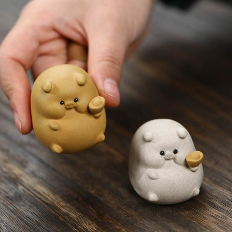 Handmade White Duanni Piggy Tea Pet