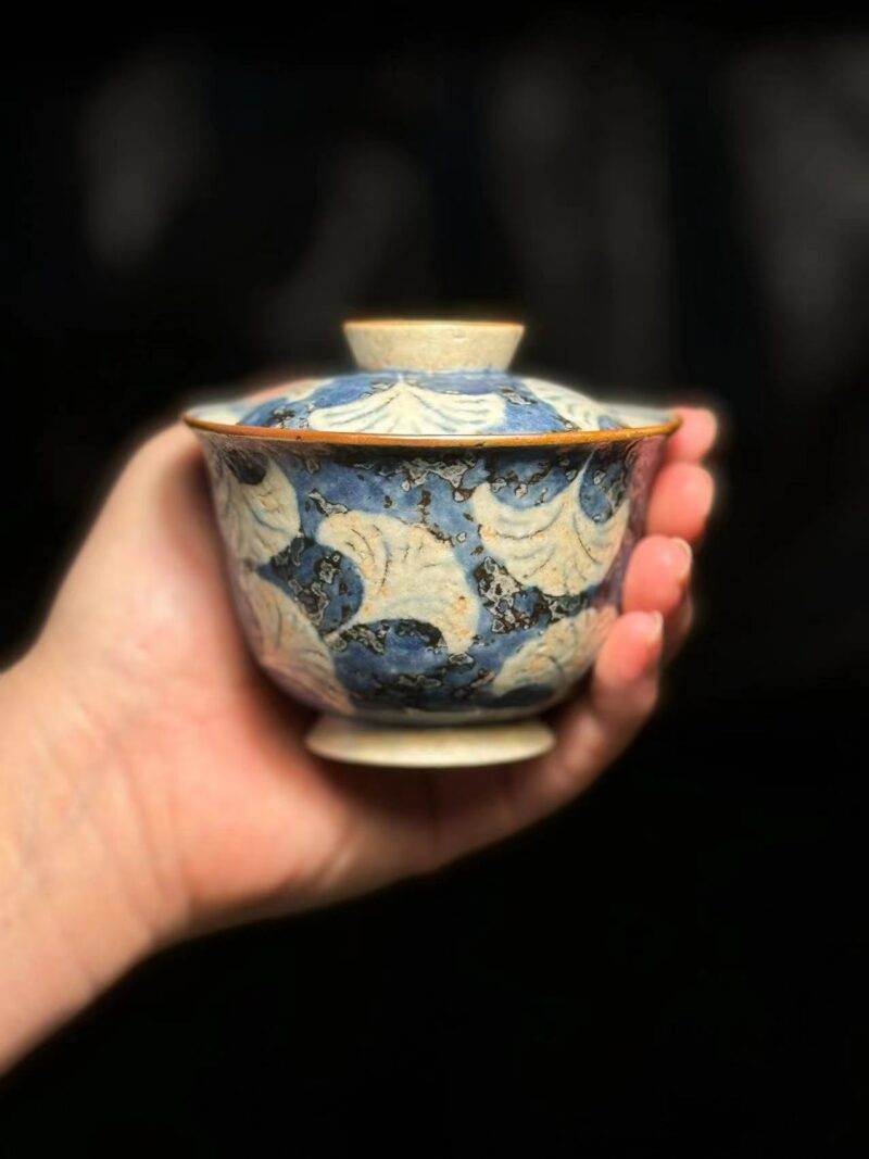 0dc8f8b12323c18321ca1ffa4a0529e Handmade Ceramic Blue Ginkgo Leaf 120ml Gaiwan