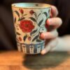 Handmade Ceramic Red Camellia Blossom 280ml Tea Cola Coffee Cup