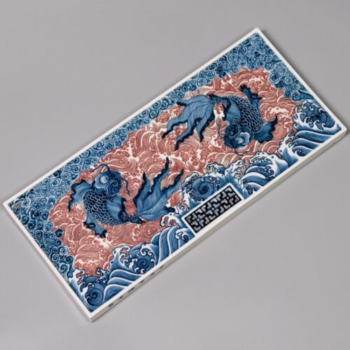 Handmade Underglaze Red Ceramic Brocade Carp Chinese Tea Tray