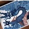 33 Handmade Qinghua Ceramic Crimson Dragon Surging Chinese Tea Tray