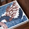 34 Handmade Qinghua Ceramic Crimson Dragon Surging Chinese Tea Tray