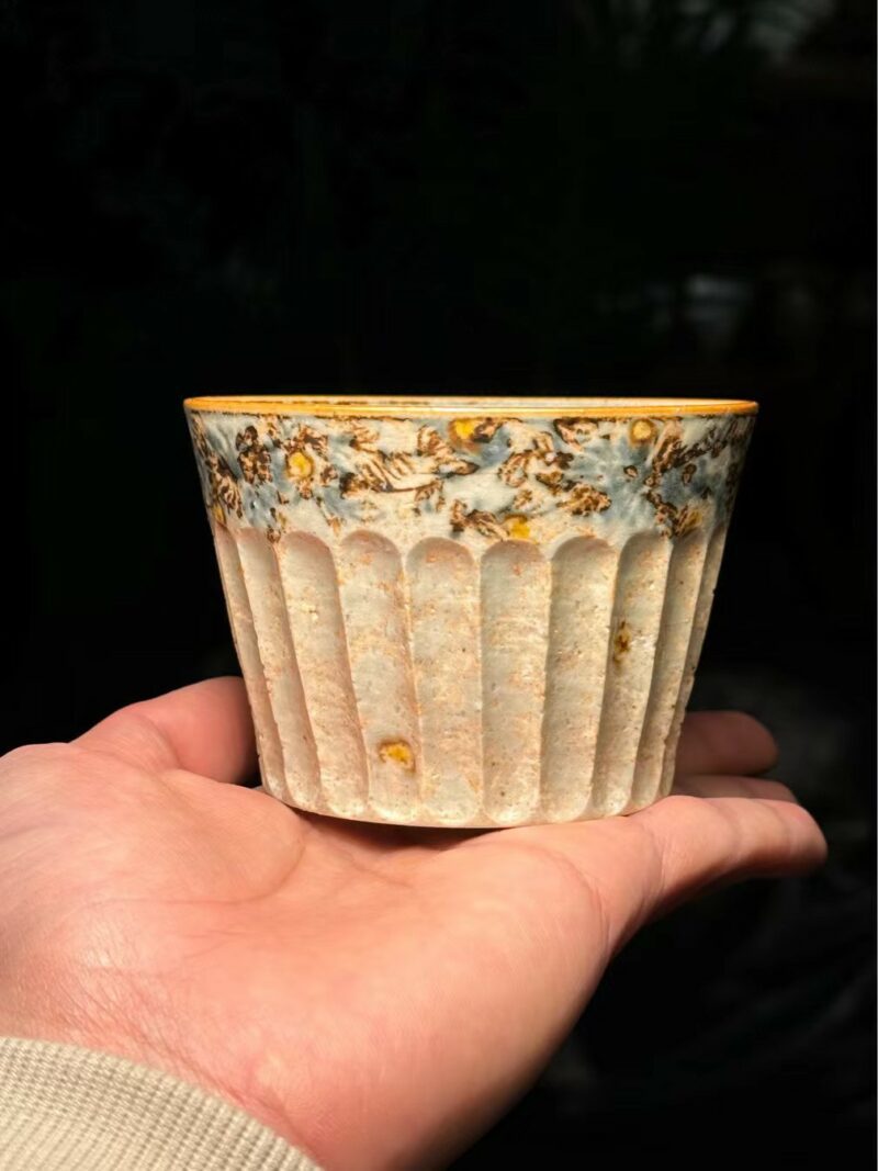 Handmade Ceramic Carved Chrysanthemum 200ml Tea Cup