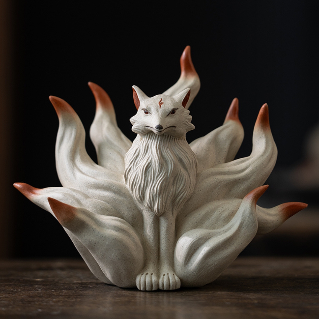 Handmade Zisha Yixing Clay Nine-Tailed Fox Ornament