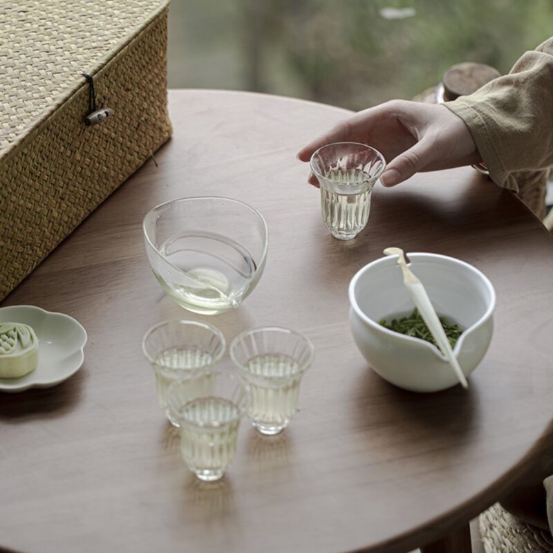 Elegant Jade White Porcelain Green Tea Gaiwan Set