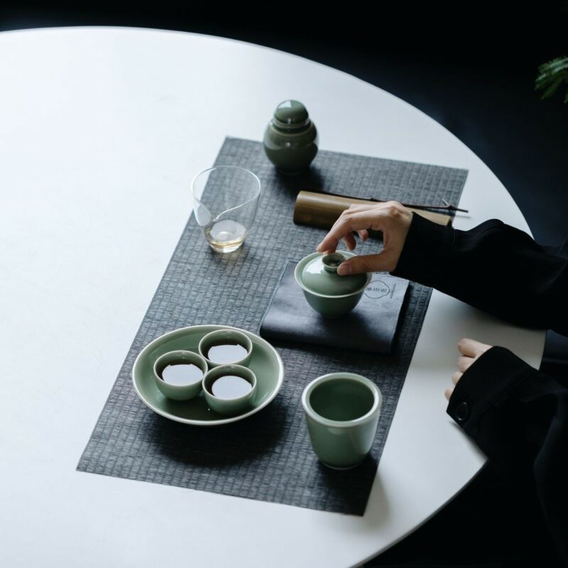 591-4 Yue Ware Ceramic Celadon Glaze 12 Piece Tea Set