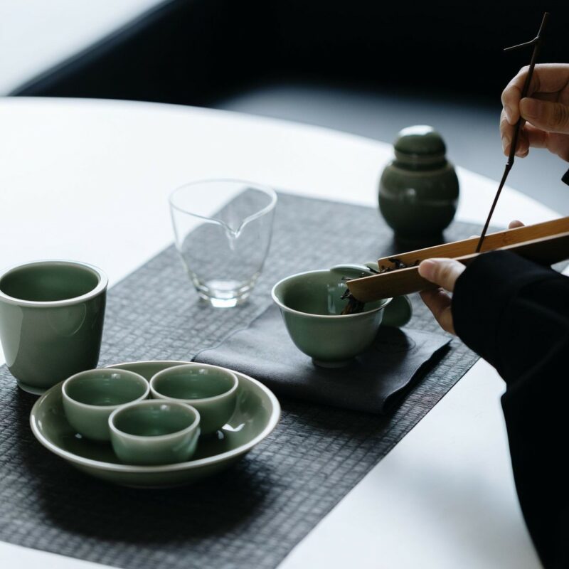 591-5 Yue Ware Ceramic Celadon Glaze 12 Piece Tea Set