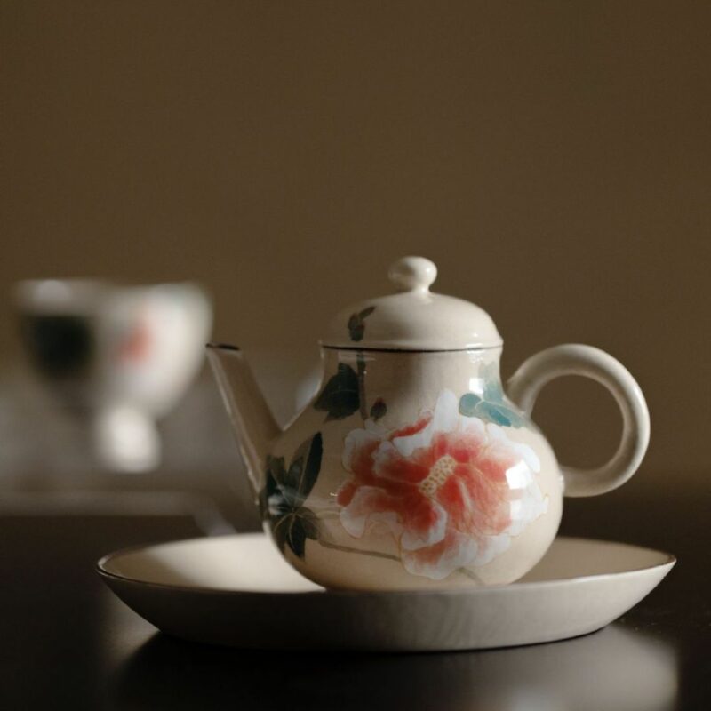 6 Wucai Underglaze decoration Ceramic Peony 130ml Teapot