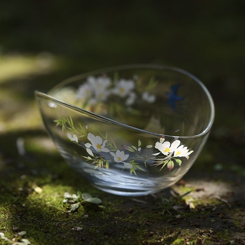 Elegant Glass Painting Boat Shape 180ml Fair Cup Gong Dao Bei