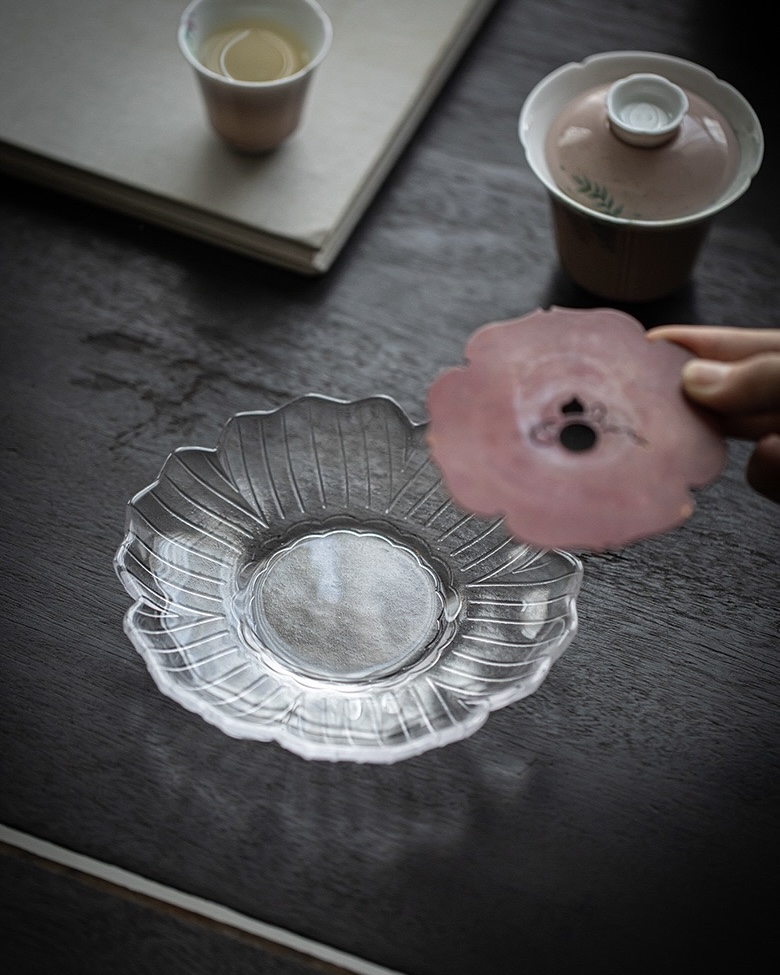 628-4 Elegant Glass Tea Boat With Vintage Copper Stand