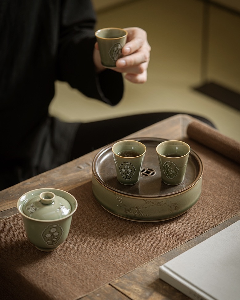 Yue Ware Vintage Ceramic Green Tea Boat