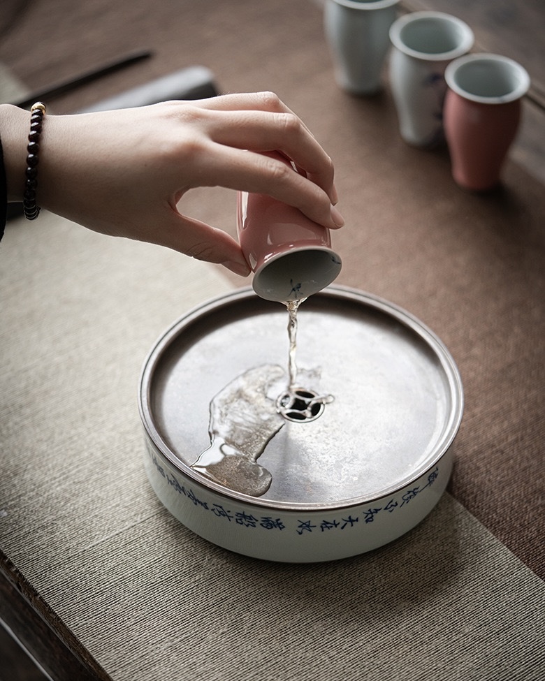 Vintage Ceramic Blue and White Calligraphy Tea Boat