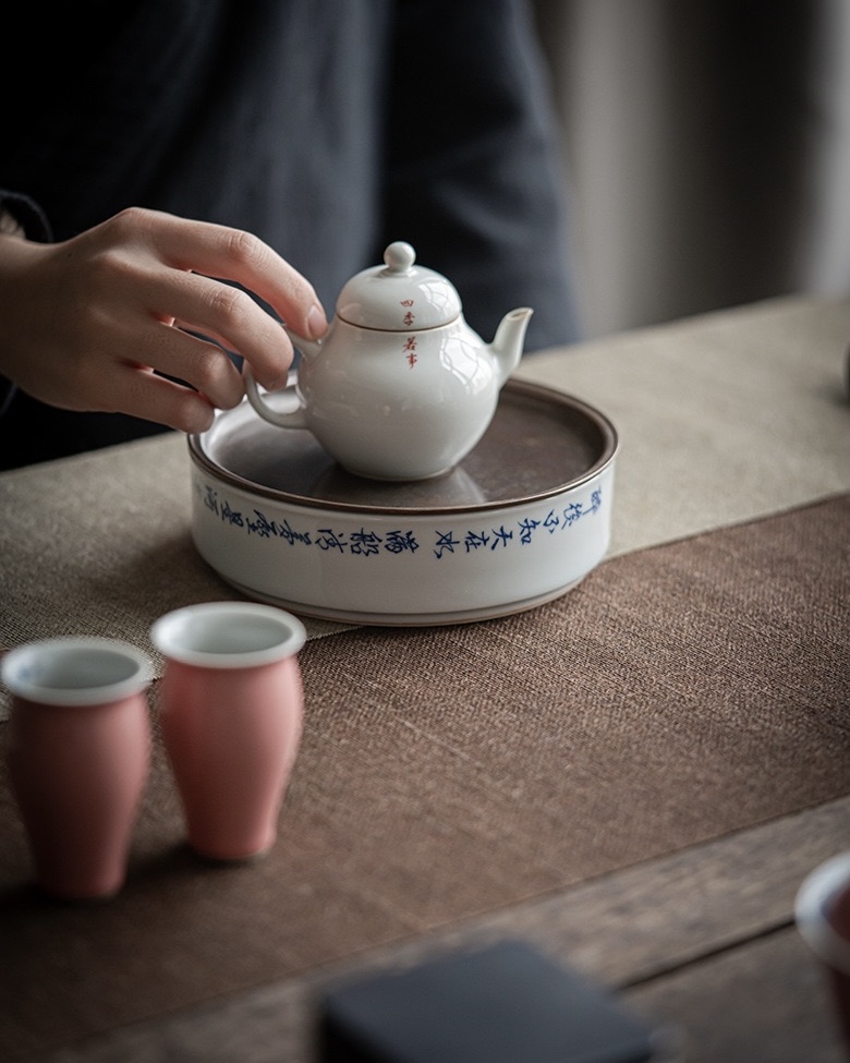 Vintage Ceramic Blue and White Calligraphy Tea Boat