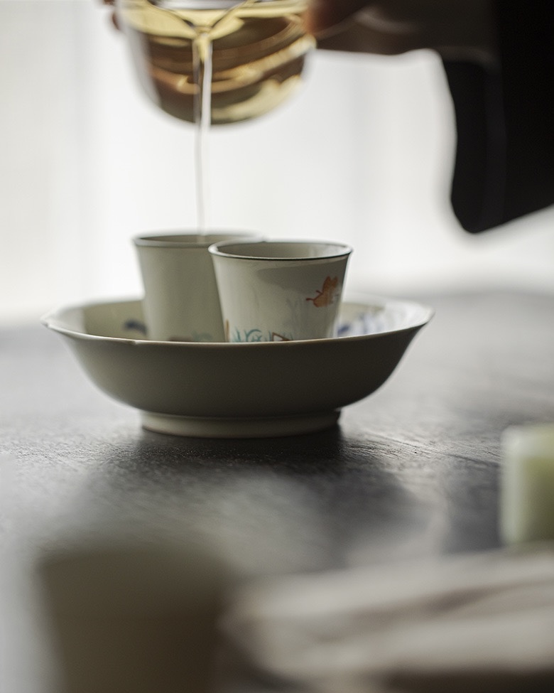 632-5 Vintage Ceramic Qinghua Calligraphy Tea Boat