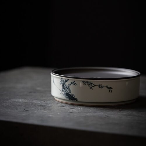 633-6 Vintage Ceramic Blue and White Plum Tea Boat