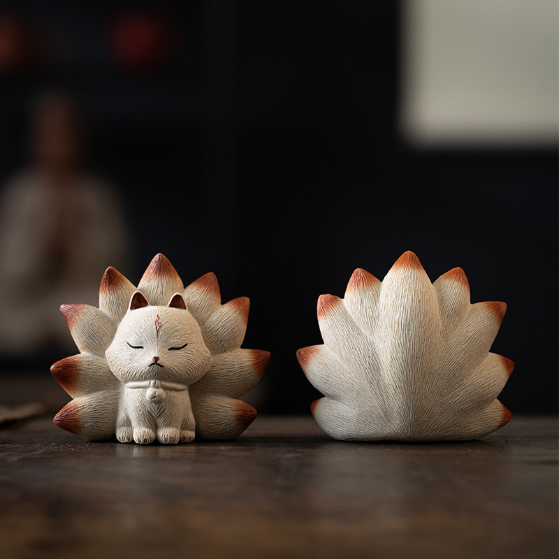Handmade Zisha Yixing Clay Baby Nine tail Fox Tea Pet