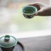 636-3 Emerald Green Ceramic Swallows and Willows 60ml Host Tea Cup