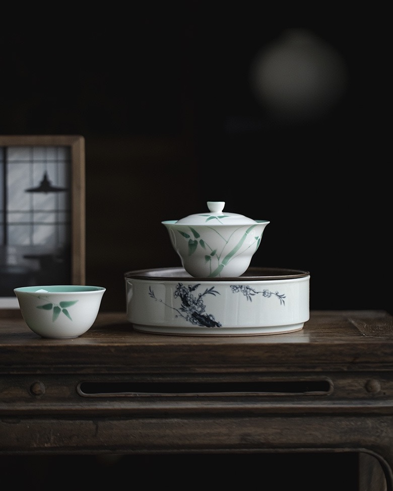639-2 Emerald Green Ceramic Bamboo 120ml Gaiwan