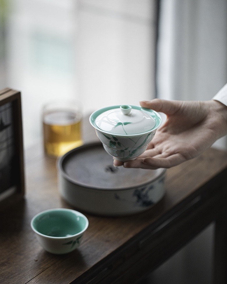 639-4 Emerald Green Ceramic Bamboo 120ml Gaiwan