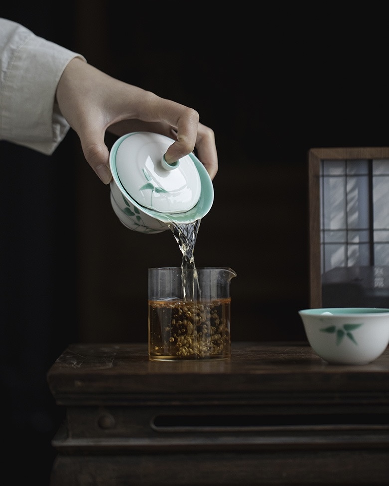 639-5 Emerald Green Ceramic Bamboo 120ml Gaiwan