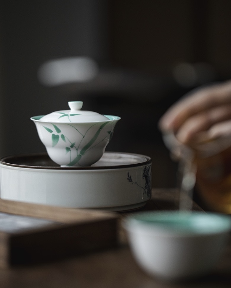 639-6 Emerald Green Ceramic Bamboo 120ml Gaiwan