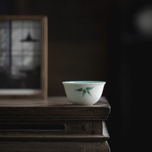 640-1 Emerald Green Ceramic Bamboo 60ml Host Tea Cup