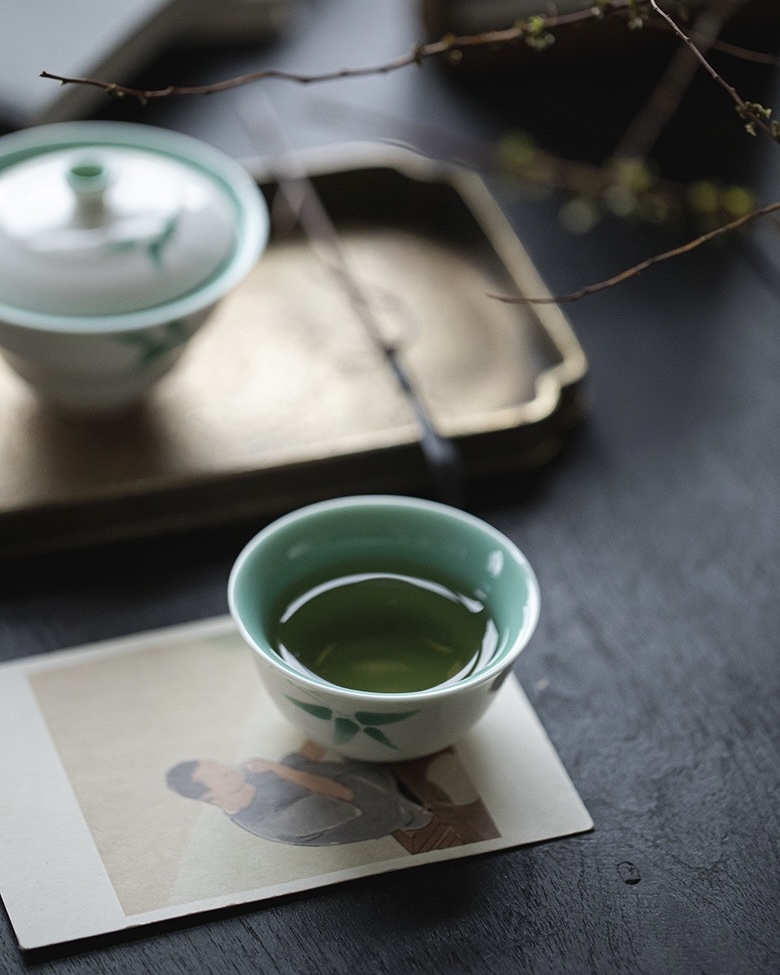 Emerald Green Ceramic Bamboo 60ml Host Tea Cup