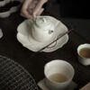 651-7 Grey Glaze Ceramic Flower Petal Tea Boat