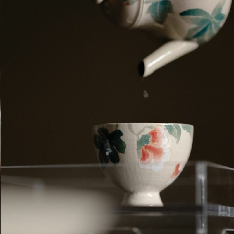 8 Wucai Underglaze decoration Ceramic Peony 130ml Teapot