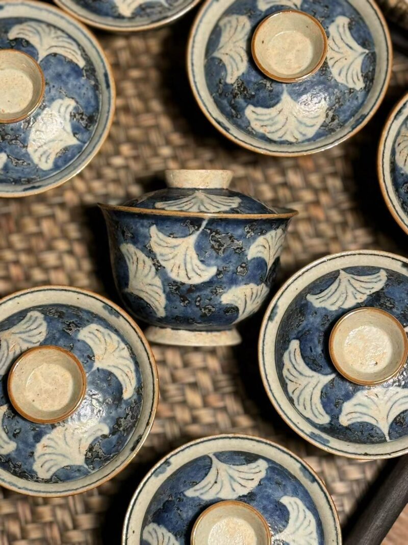 80d67bb268f5be20dc6ecc39ef2eb10 Handmade Ceramic Blue Ginkgo Leaf 120ml Gaiwan