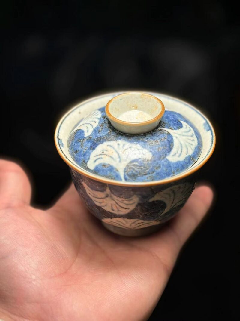 96b9a2cdfb5c1011e3a68f23d8d2695 Handmade Ceramic Blue Ginkgo Leaf 120ml Gaiwan