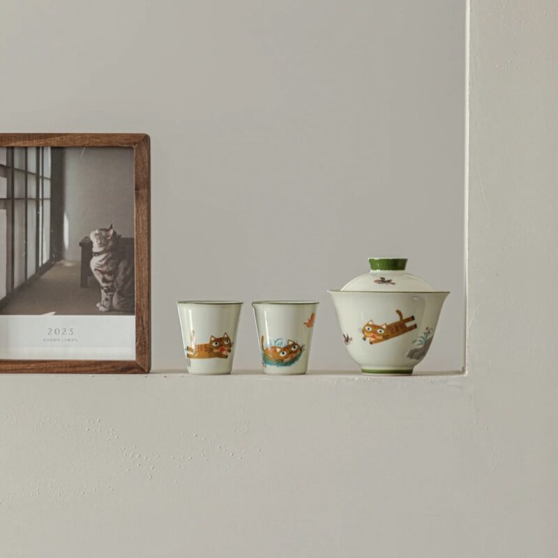 Cute-Ceramic-Kitten-Painting-150ml-Gaiwan-14 Cute Ceramic Kitten Painting 150ml Gaiwan