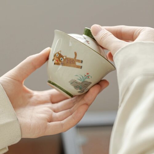Cute Ceramic Kitten Painting 150ml Gaiwan